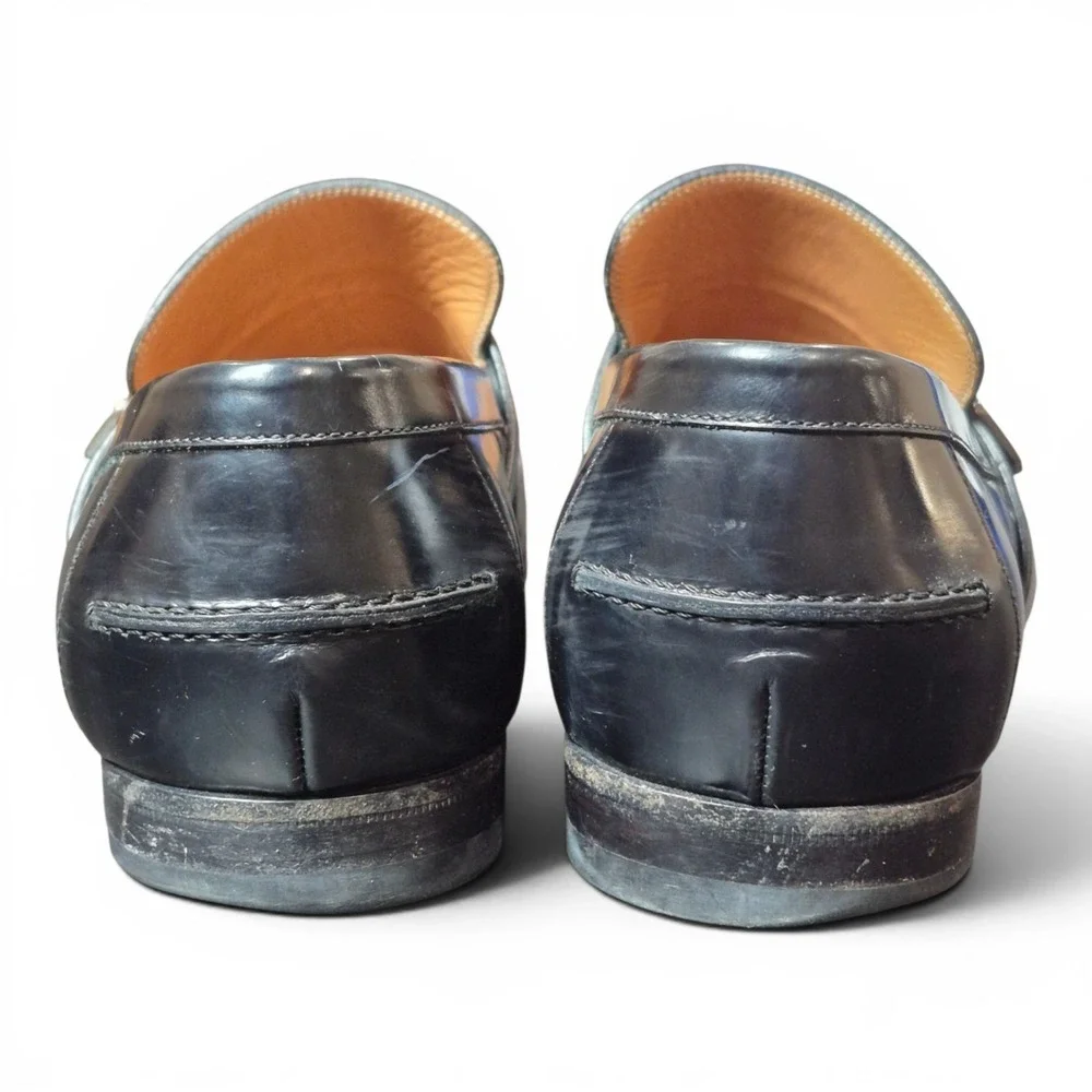 VTG Gucci Men's 11 Black Leather GG Logo Loafers Dress Shoes Italy Authentic